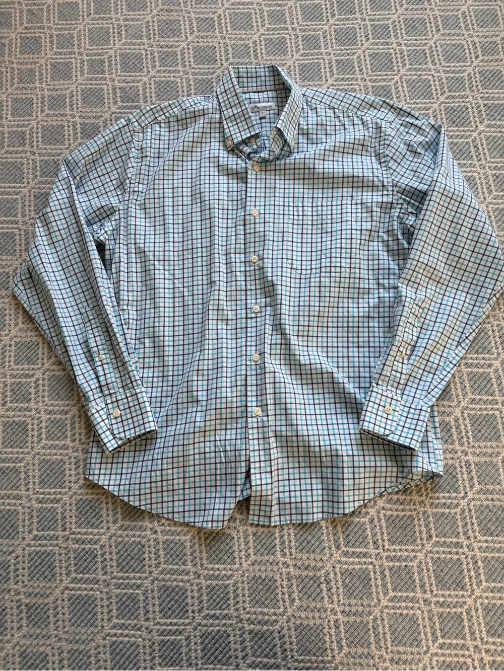 Peter Millar Blue, Purple, and White Checked Dress Shirt